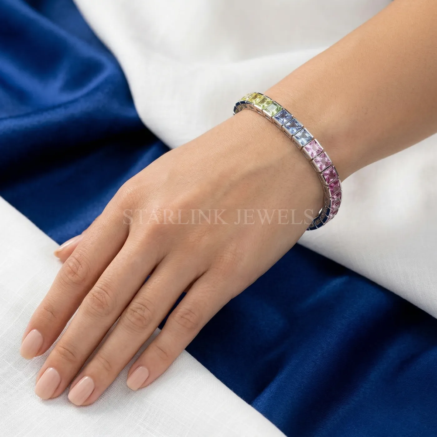 Royal Spectrum Rainbow Princess-Cut Sapphire Tennis Bracelet – view 3