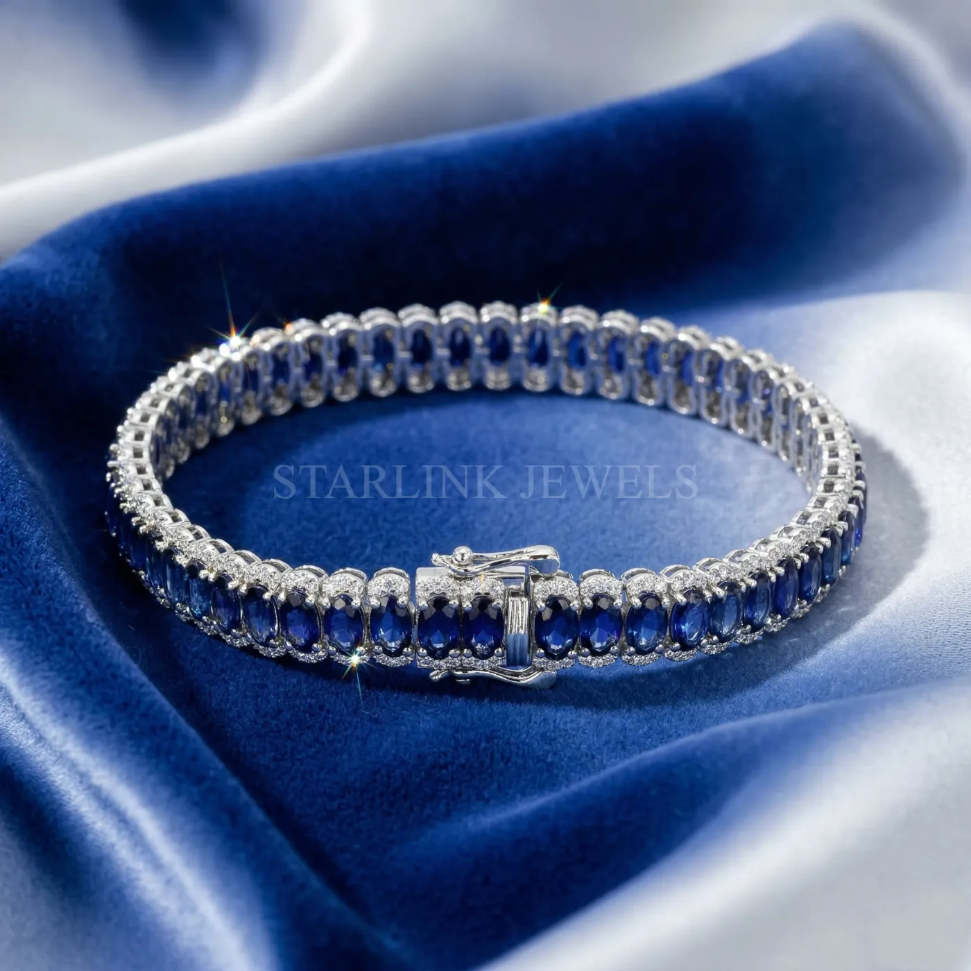 Royal Blue Oval Sapphire & Diamond Bracelet