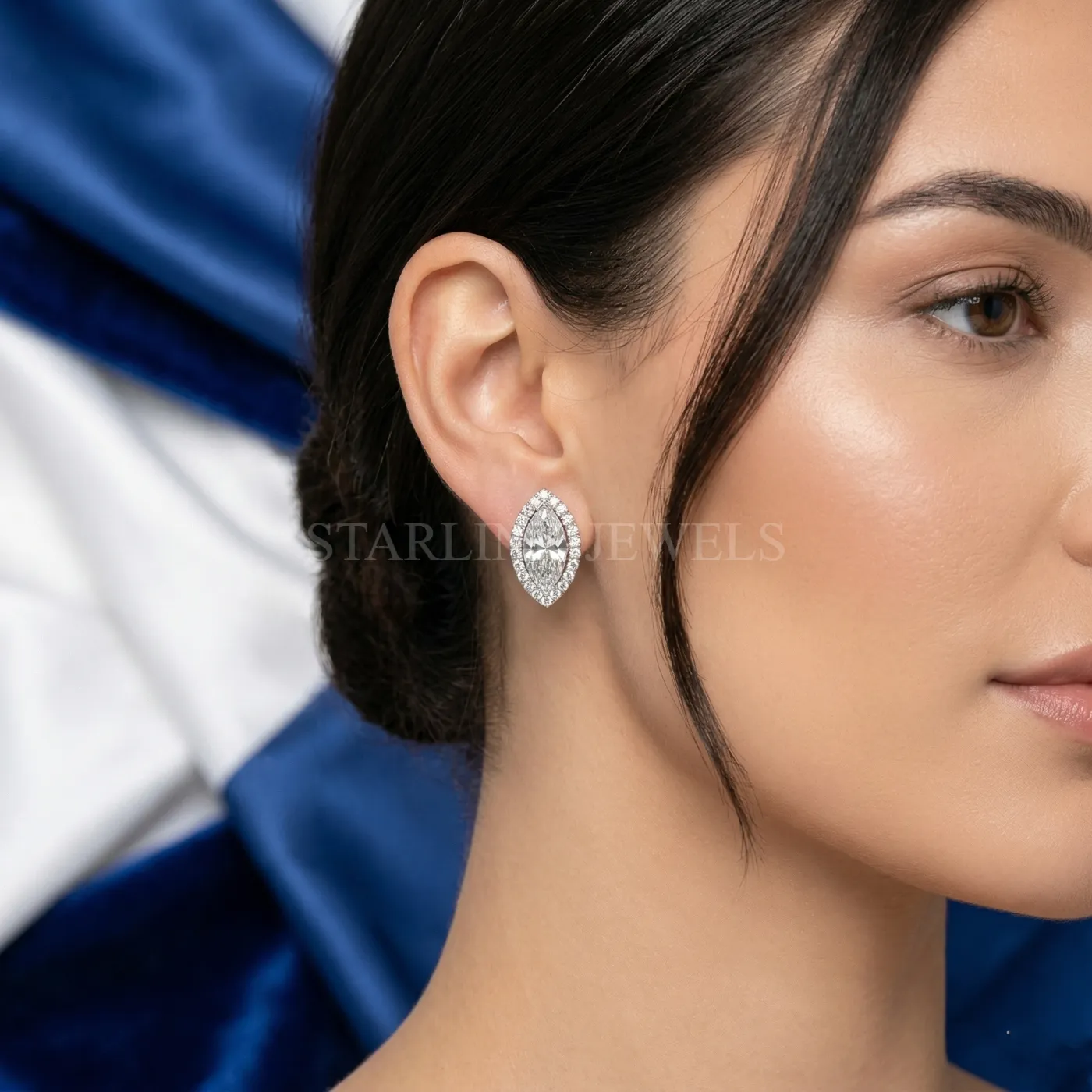 Marquise Cut Diamond Halo Stud Earrings – view 2