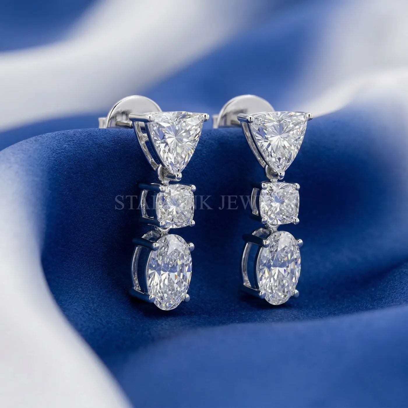 Luxury Trillion Cushion Oval Diamond Dangling Earrings