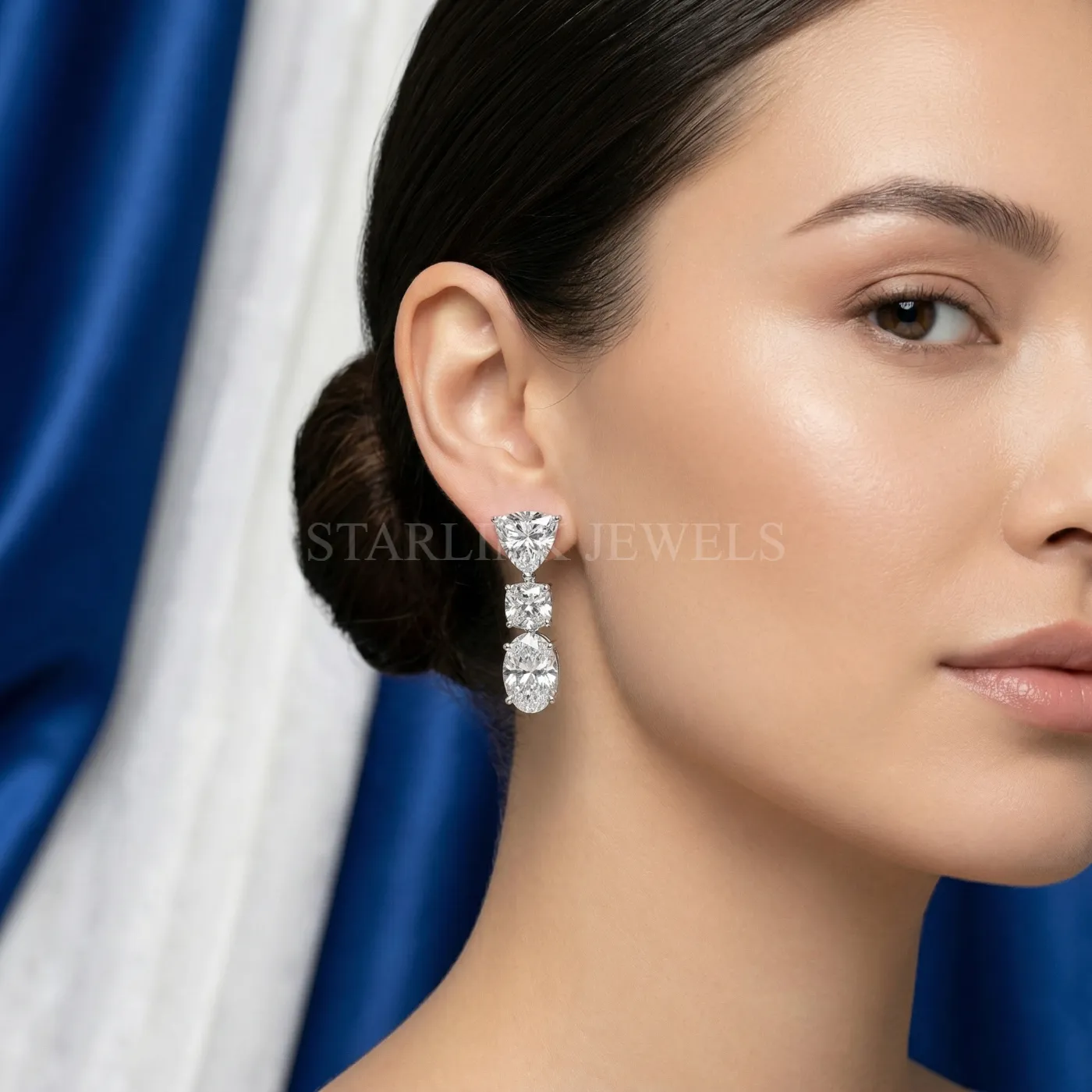 Luxury Trillion Cushion Oval Diamond Dangling Earrings – view 2