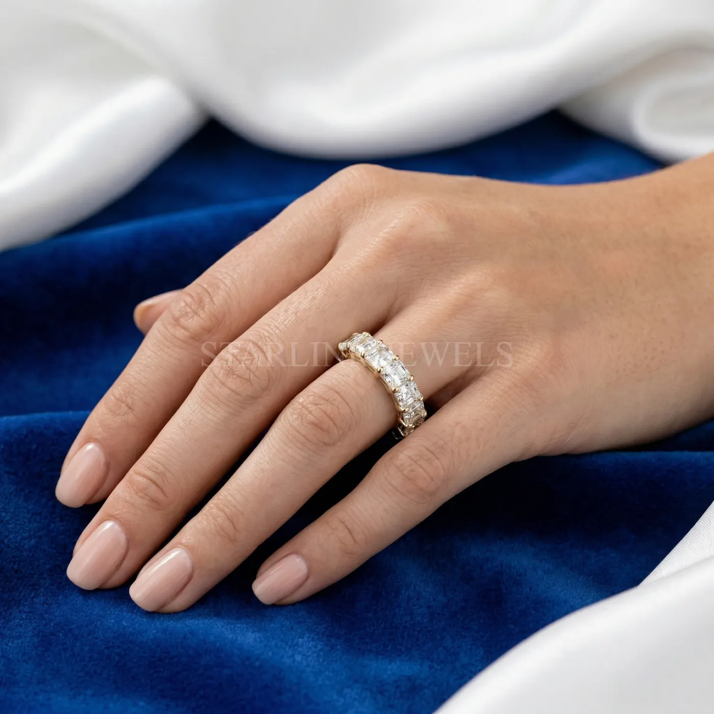 Asscher Cut Diamond Half Eternity Band – view 2