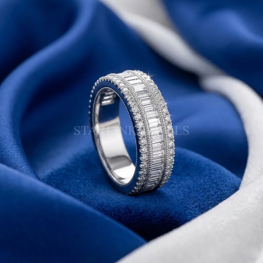 Men’s Custom Baguette & Round Diamond Eternity Band