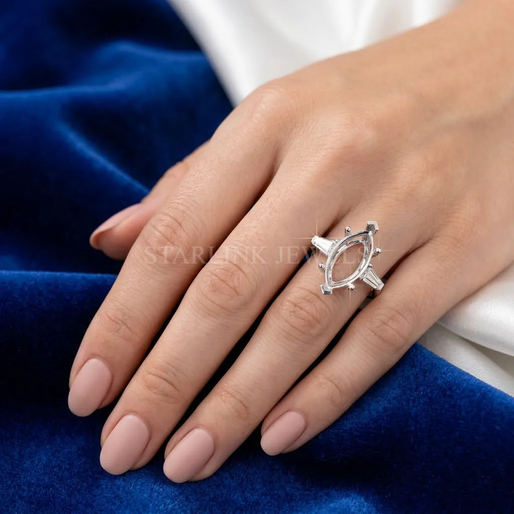 Marquise Diamond Ring Mount (Semi-Mount Setting) – view 2