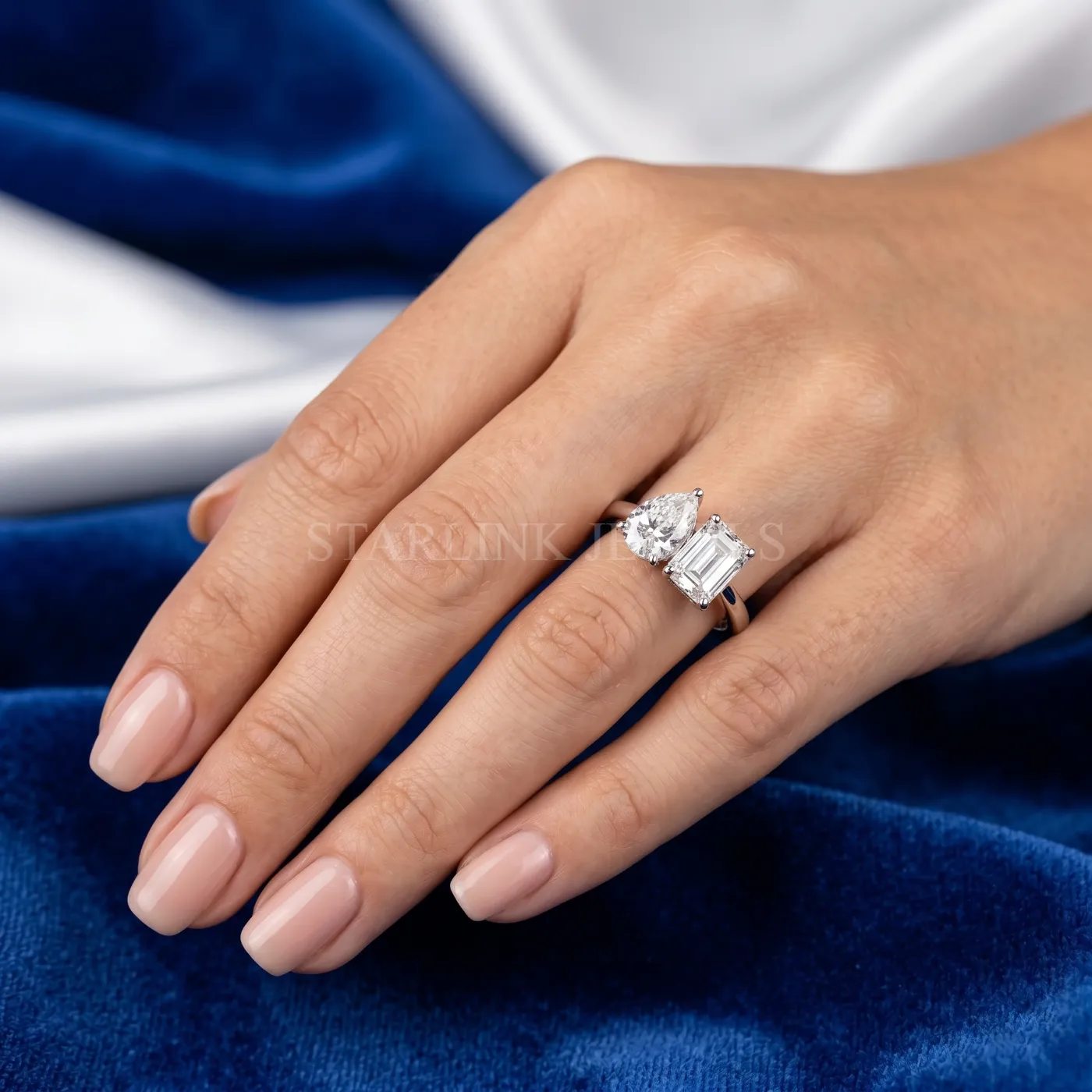 Pear & Emerald Duo Open Diamond Ring – view 2