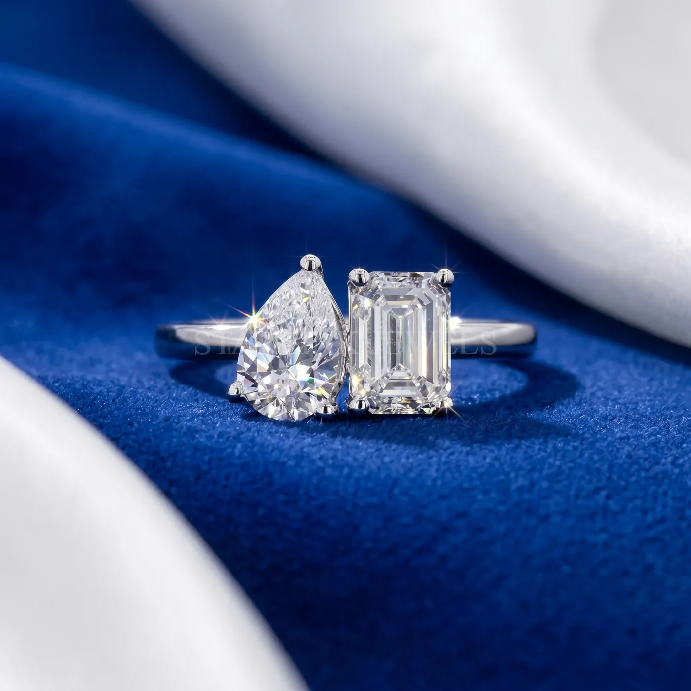 Pear & Emerald Duo Open Diamond Ring