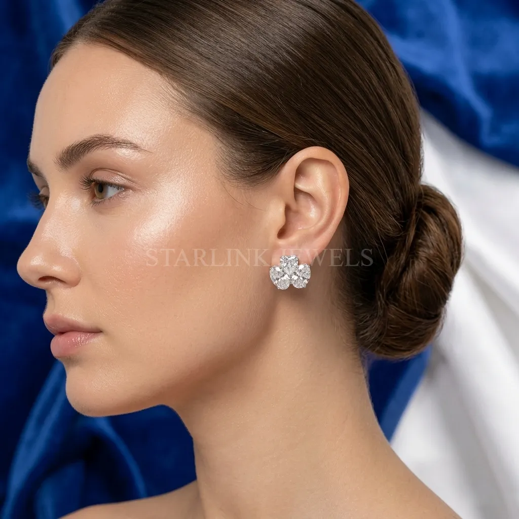 Blossom Three Stone Diamond Earrings – view 2