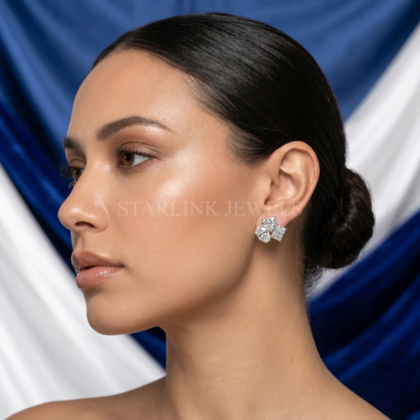 Trinity Three-Stone Diamond Stud Earrings – view 2