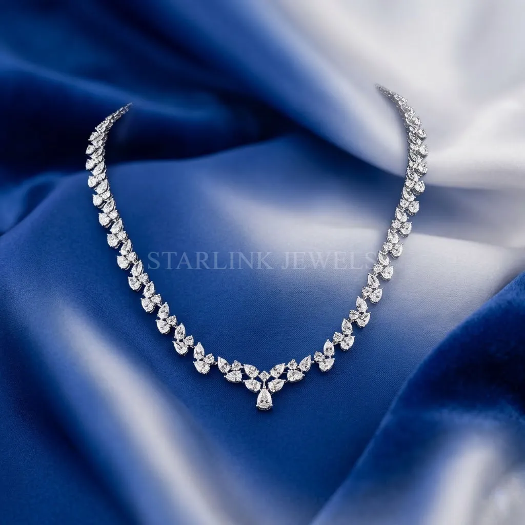 Celestial Cascade Pear & Round Diamond Necklace