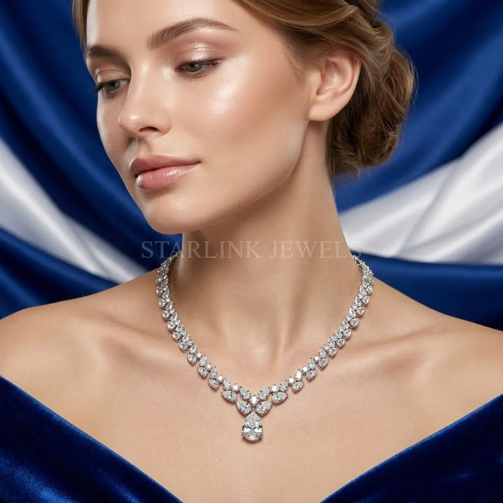 Celestial Cascade Pear & Round Diamond Necklace – view 2