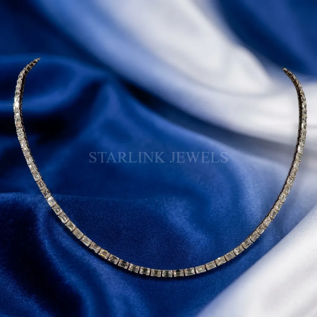 Emerald-Cut Diamond Tennis Necklace (16.00 CT Total Weight, 16")