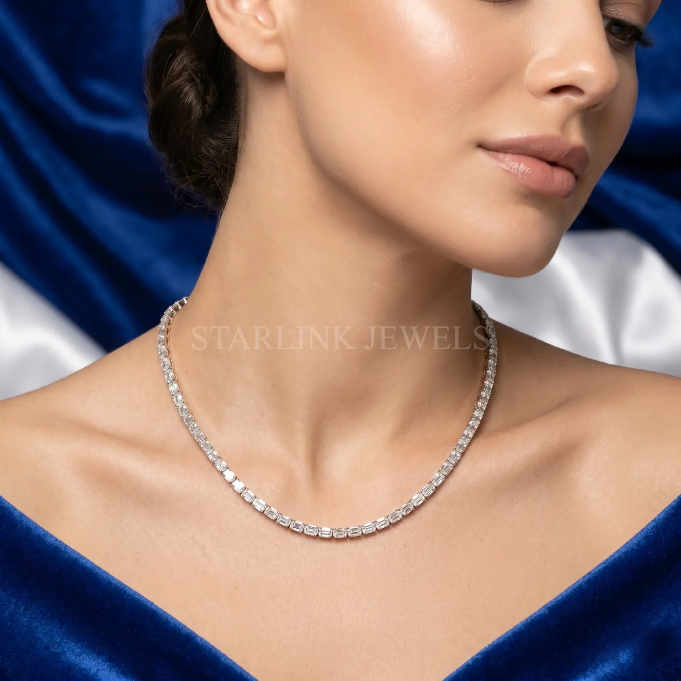 Emerald-Cut Diamond Tennis Necklace (16.00 CT Total Weight, 16") – view 2