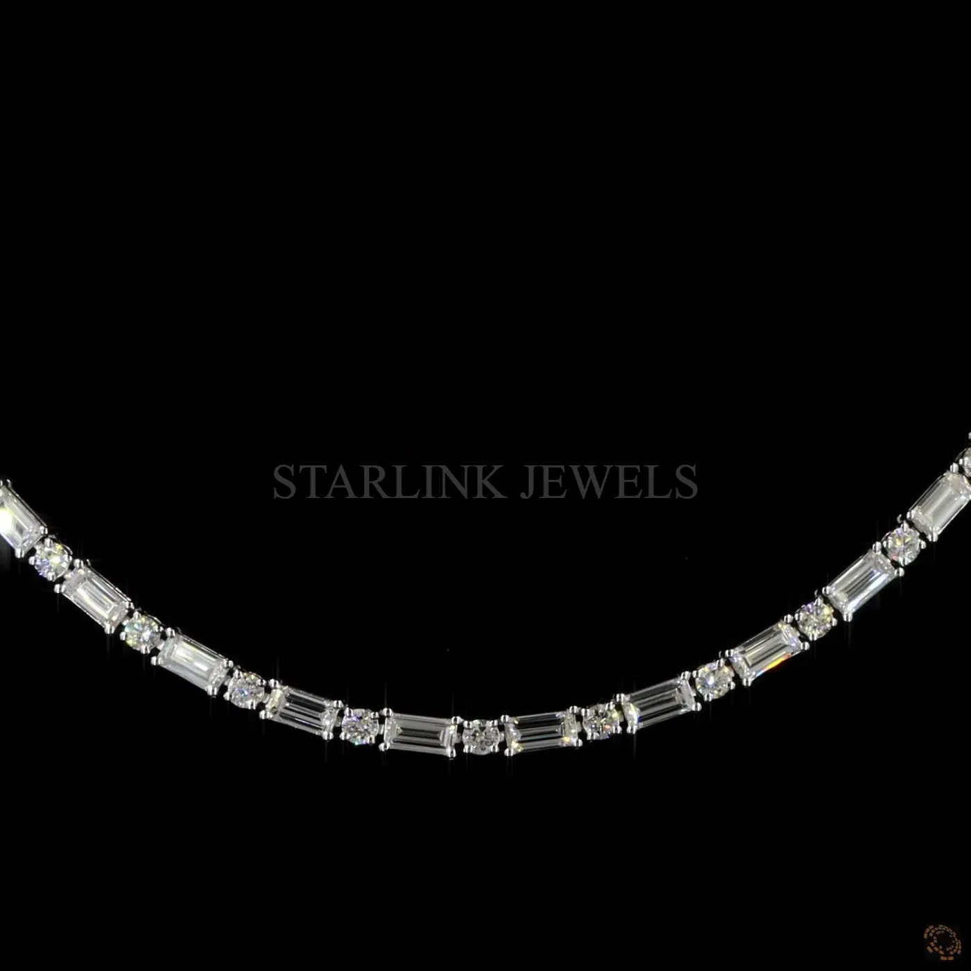 Round & Baguette Diamond Tennis Necklace – view 4