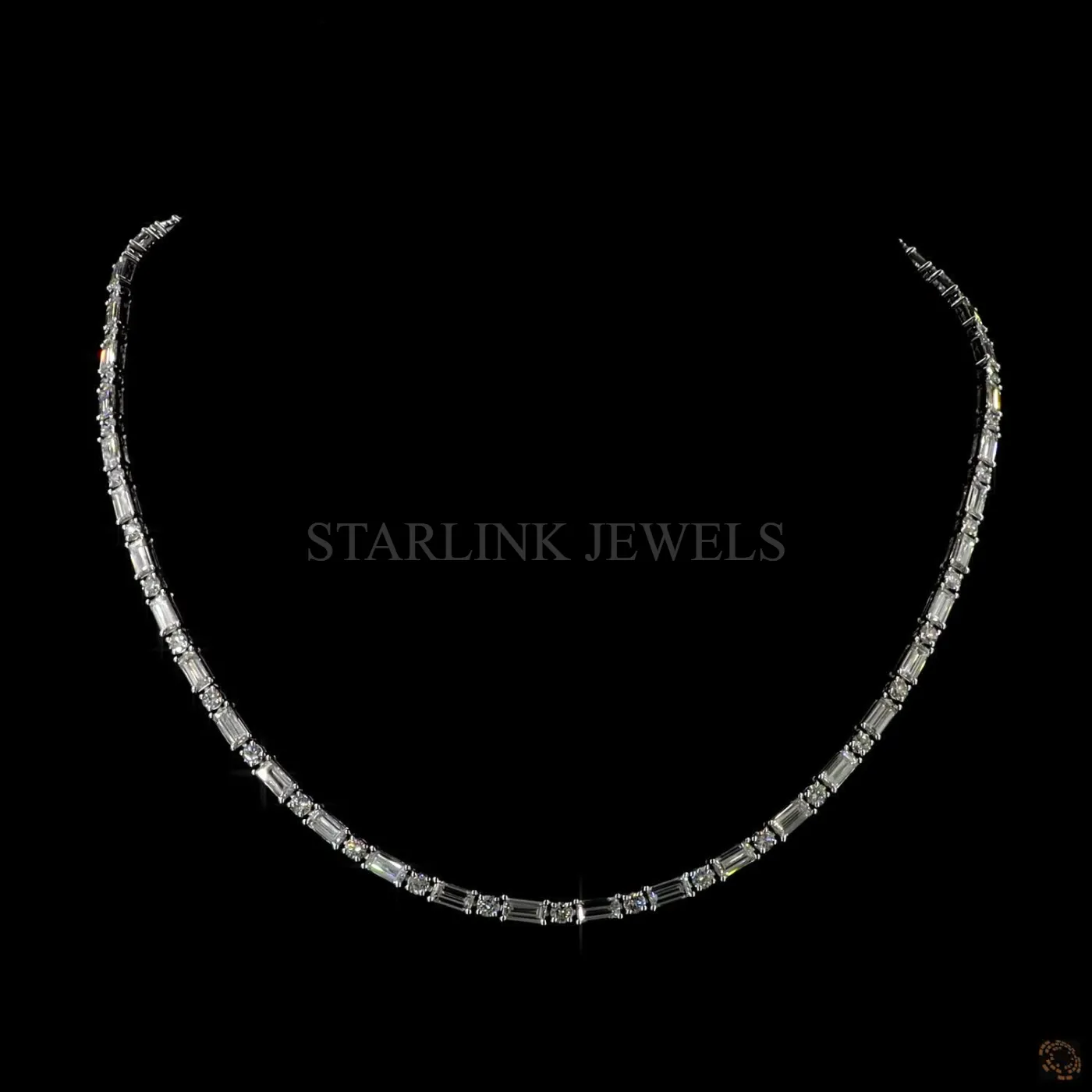 Round & Baguette Diamond Tennis Necklace – view 3