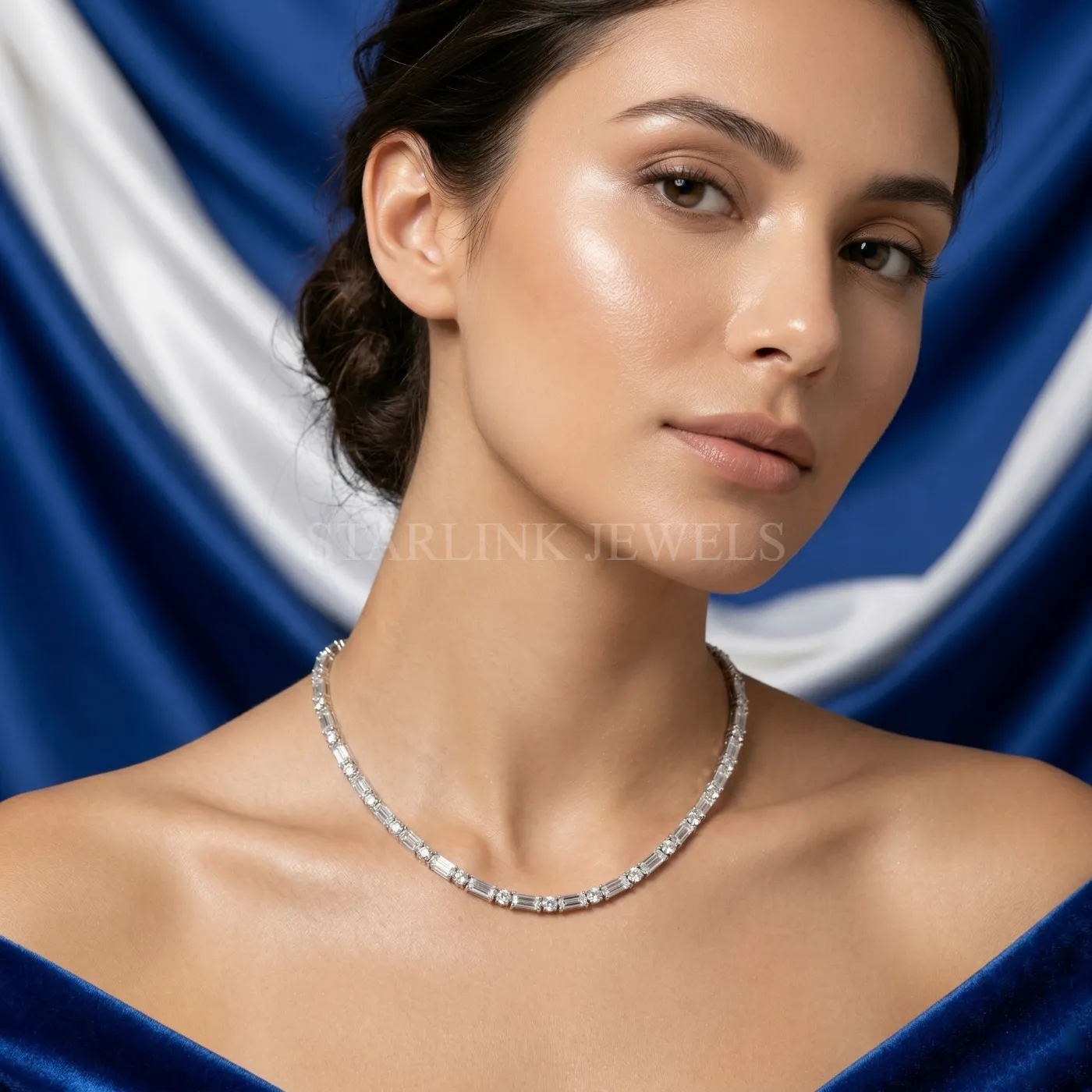 Round & Baguette Diamond Tennis Necklace – view 2