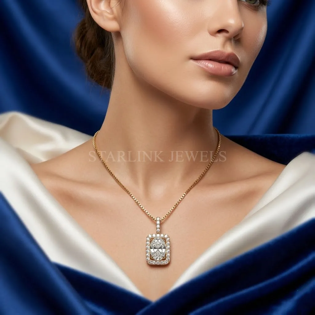 Oval Diamond Halo Pendant – view 2