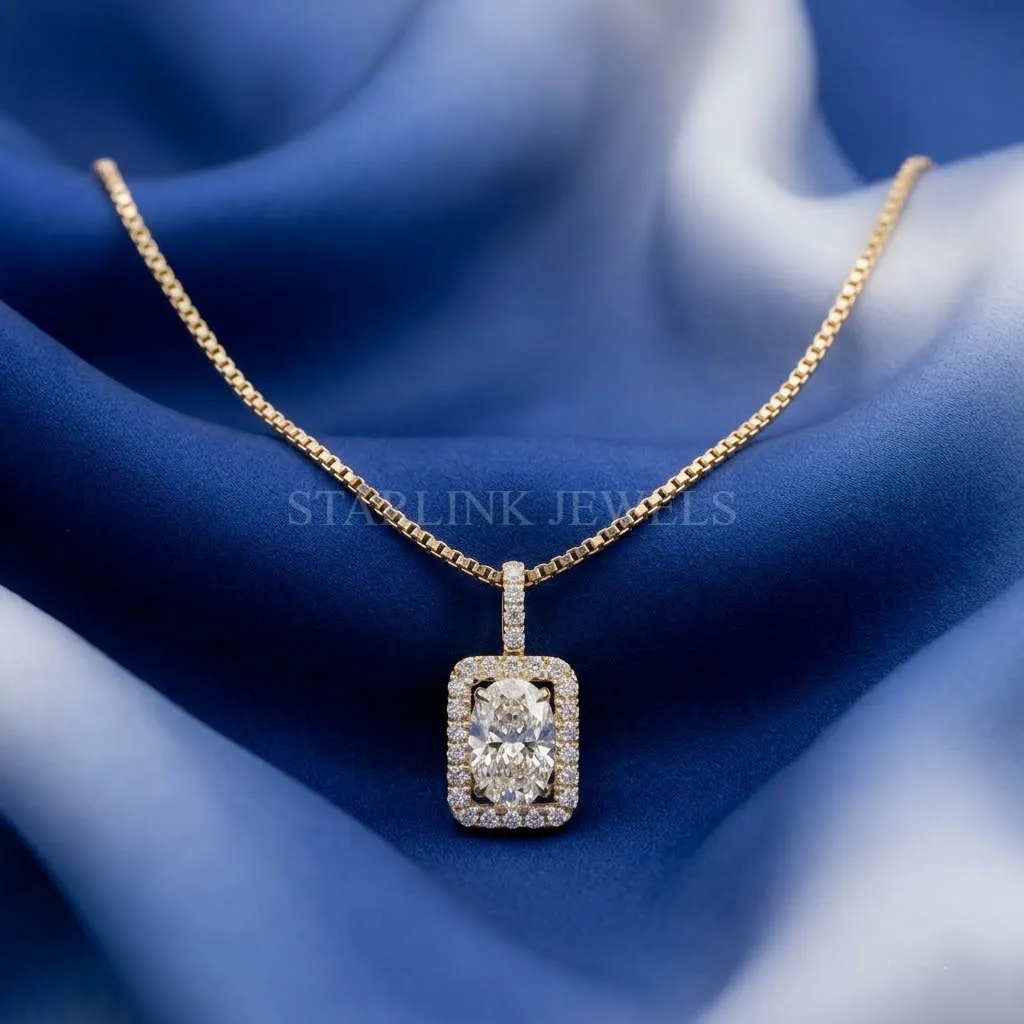 Oval Diamond Halo Pendant