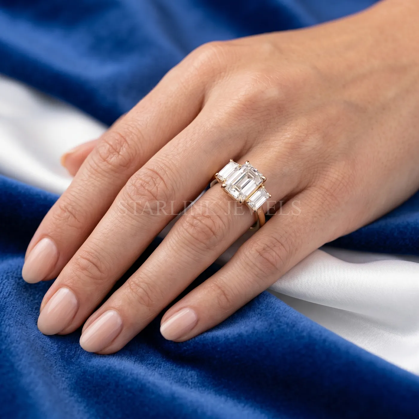 Emerald Cut Diamond Three-Stone Ring – view 2
