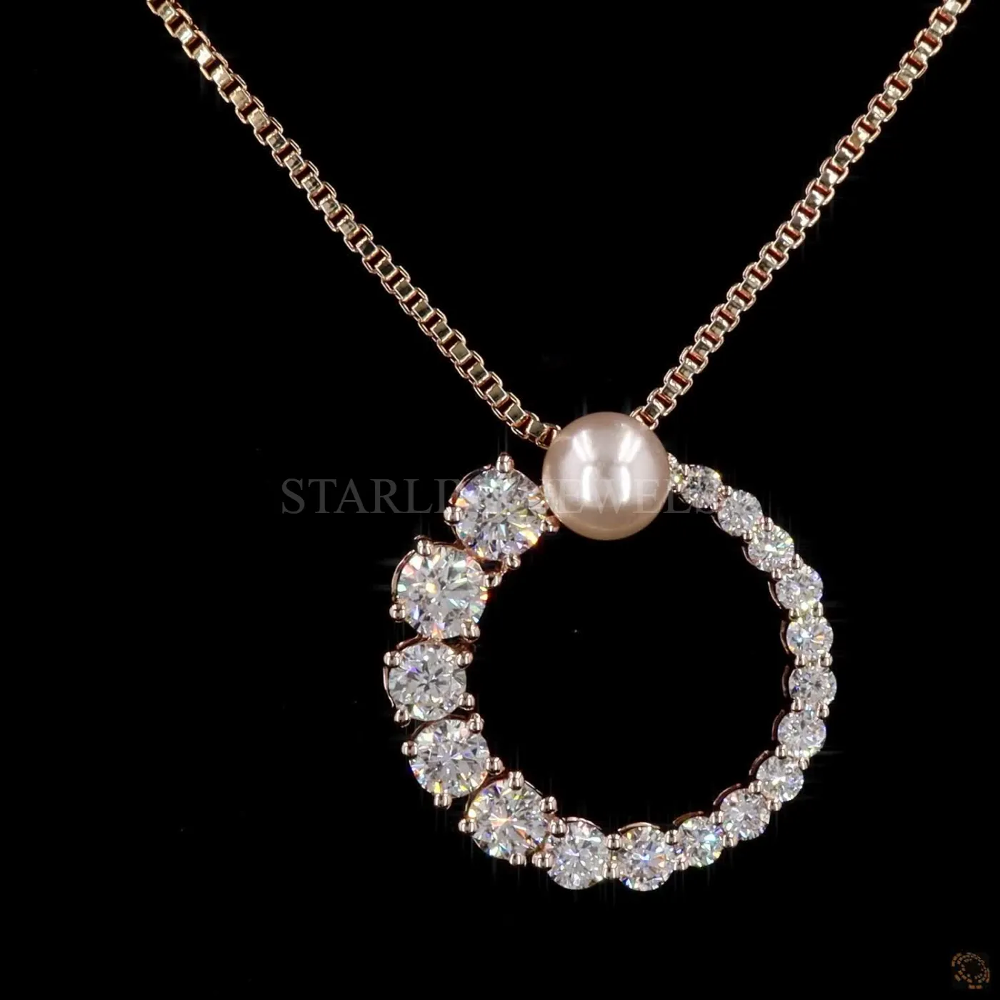 Diamond Circle Pendant with Pearl Accent – view 4