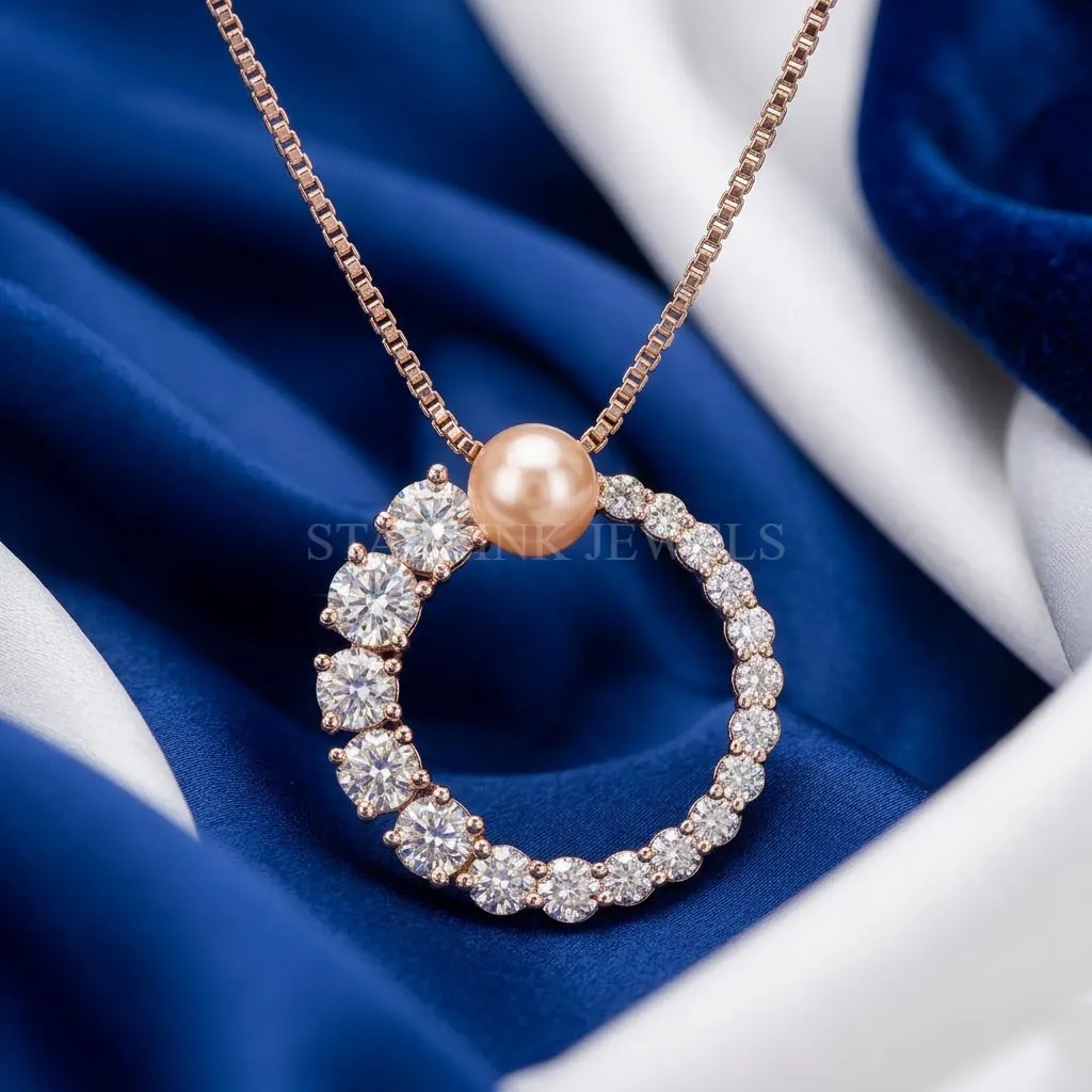 Diamond Circle Pendant with Pearl Accent