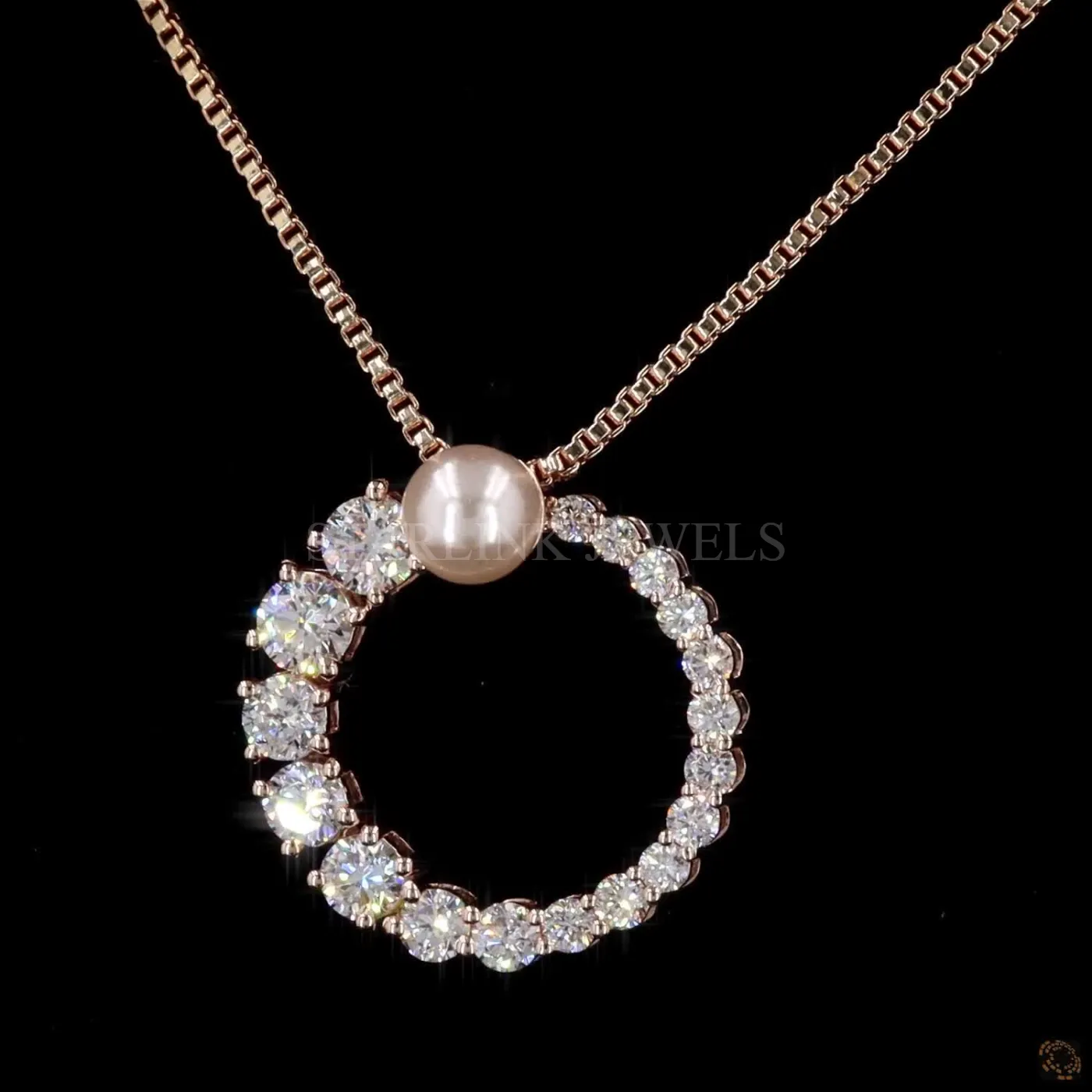 Diamond Circle Pendant with Pearl Accent – view 3