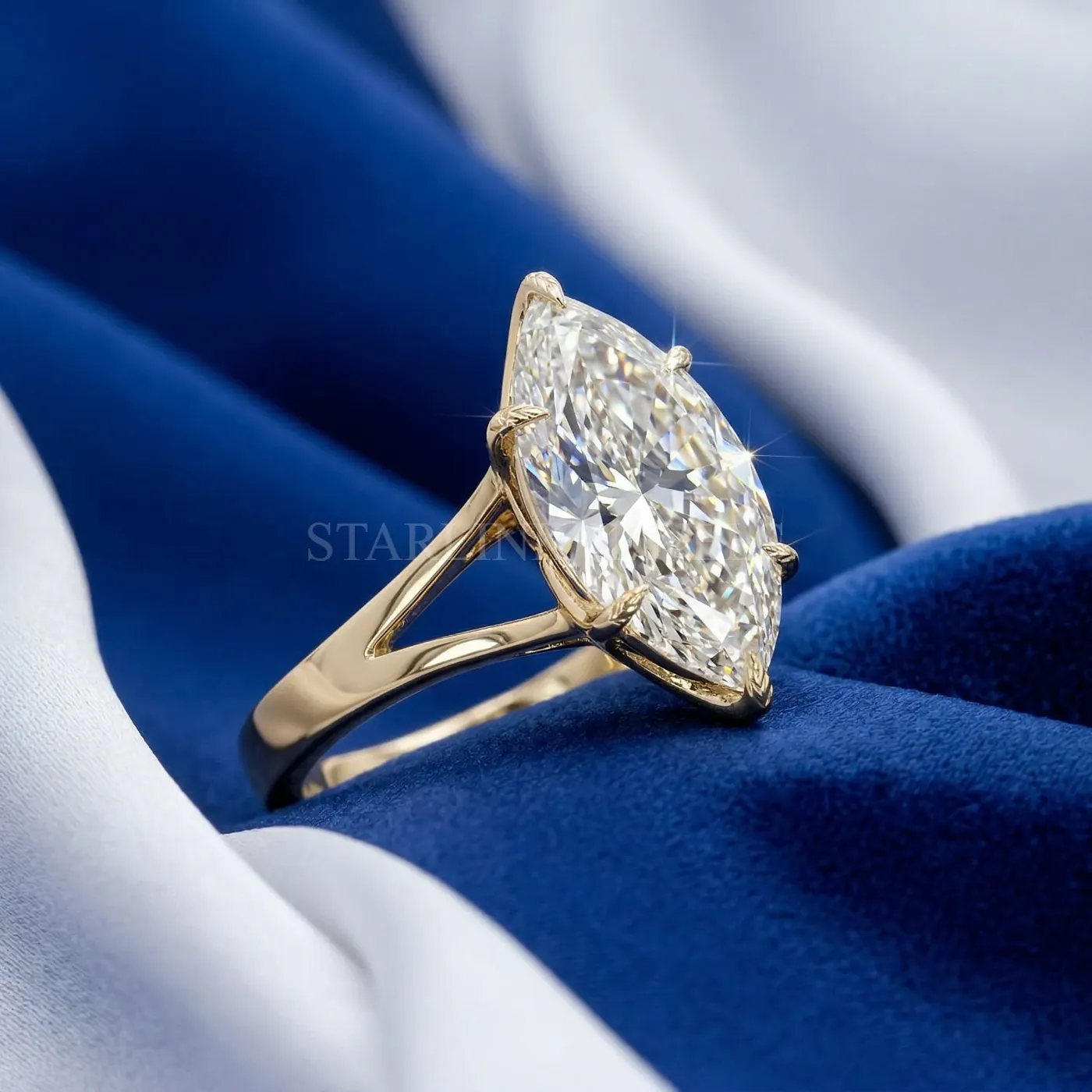 Marquise Cut Diamond Solitaire Ring with Leaf Prong Setting