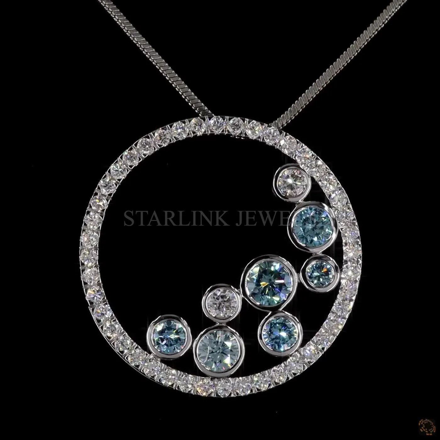 Blue & White Diamond Circle Pendant – view 3