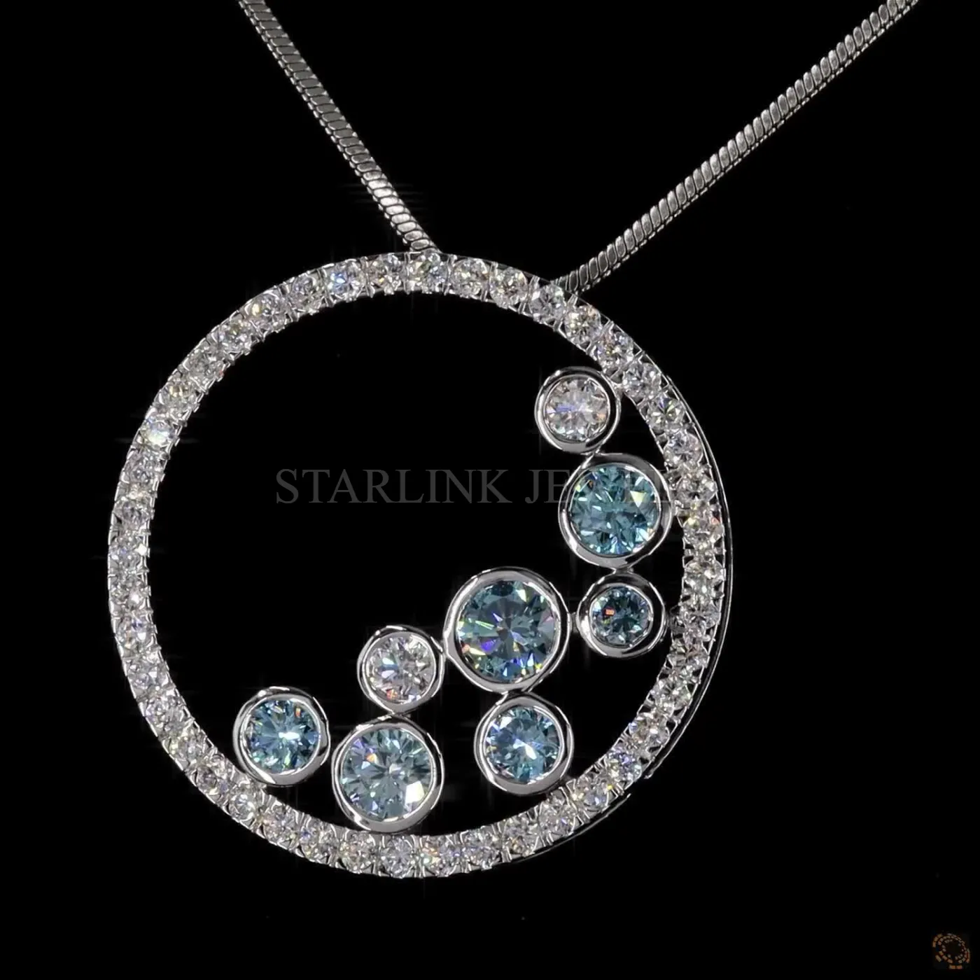 Blue & White Diamond Circle Pendant – view 4