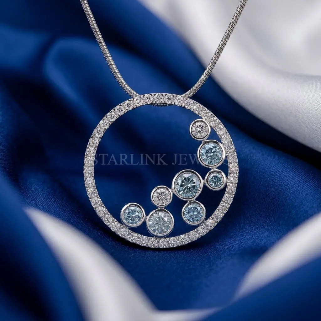 Blue & White Diamond Circle Pendant