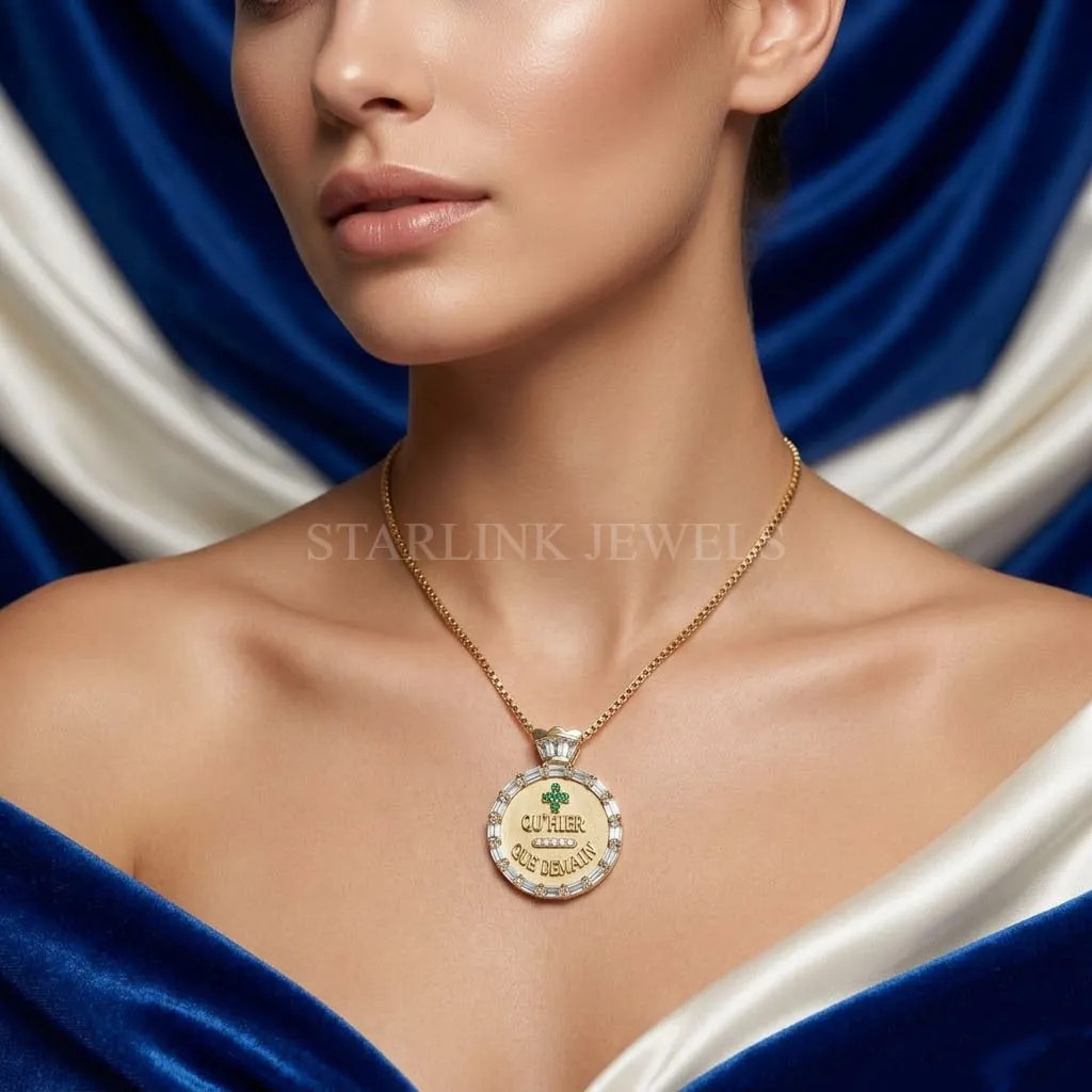 Emerald Diamond Medallion Pendant – view 2