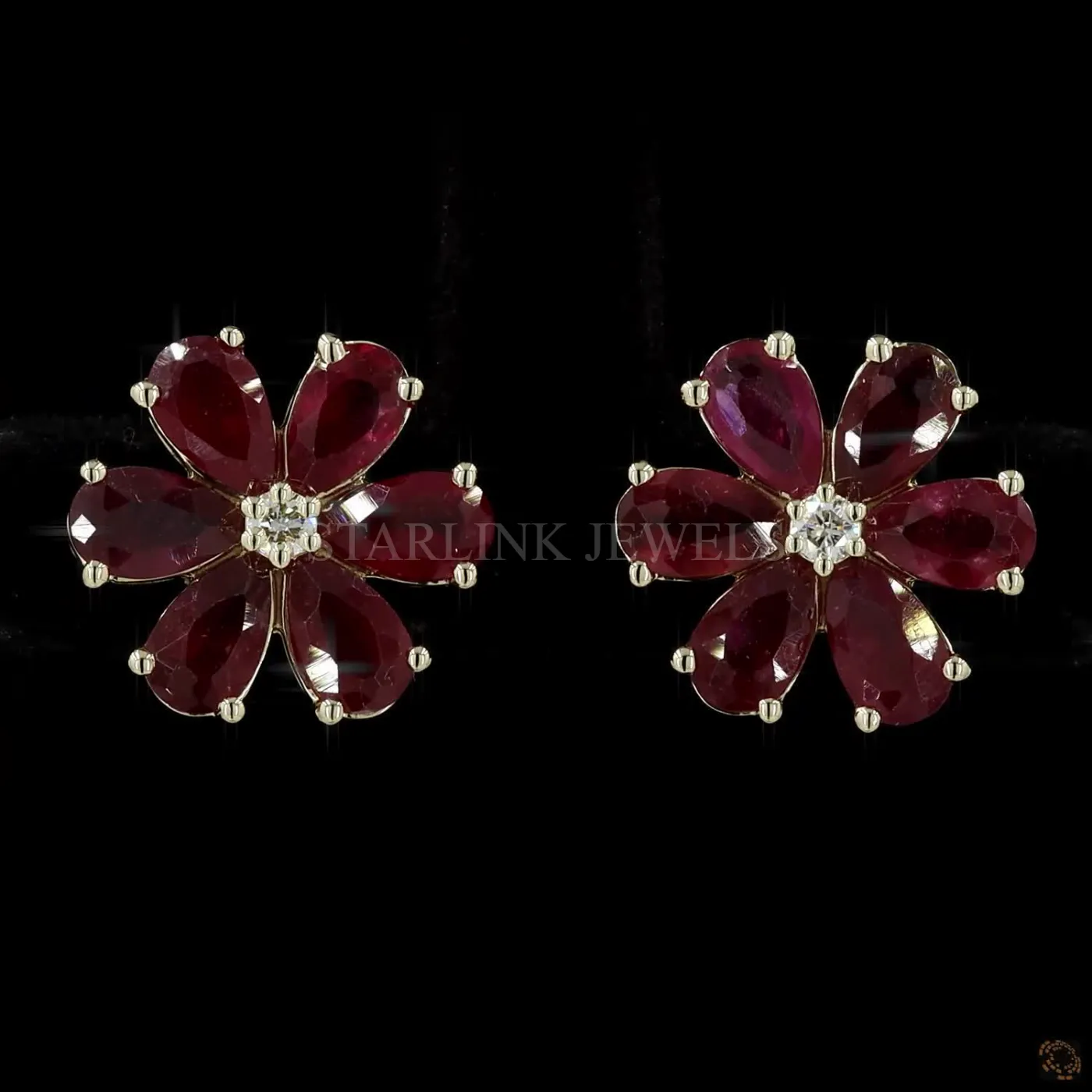 Ruby Flower Diamond Earrings – view 3