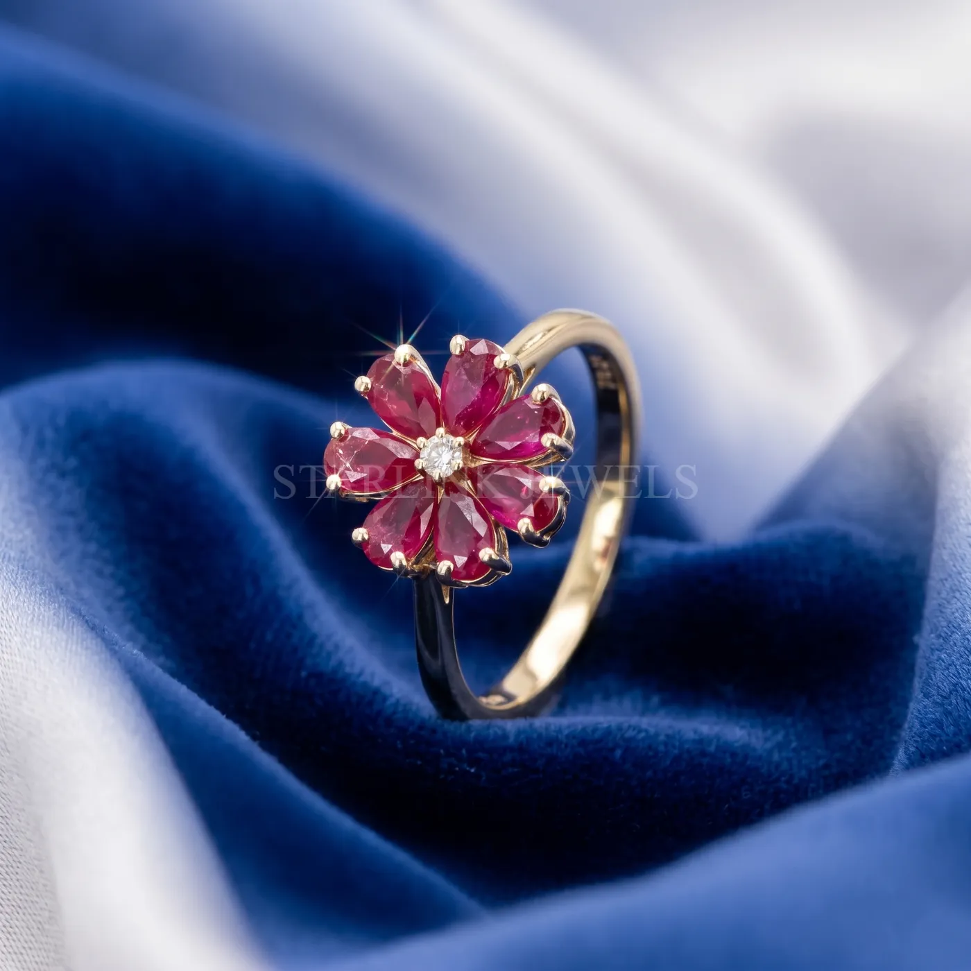 Ruby Flower Diamond Ring