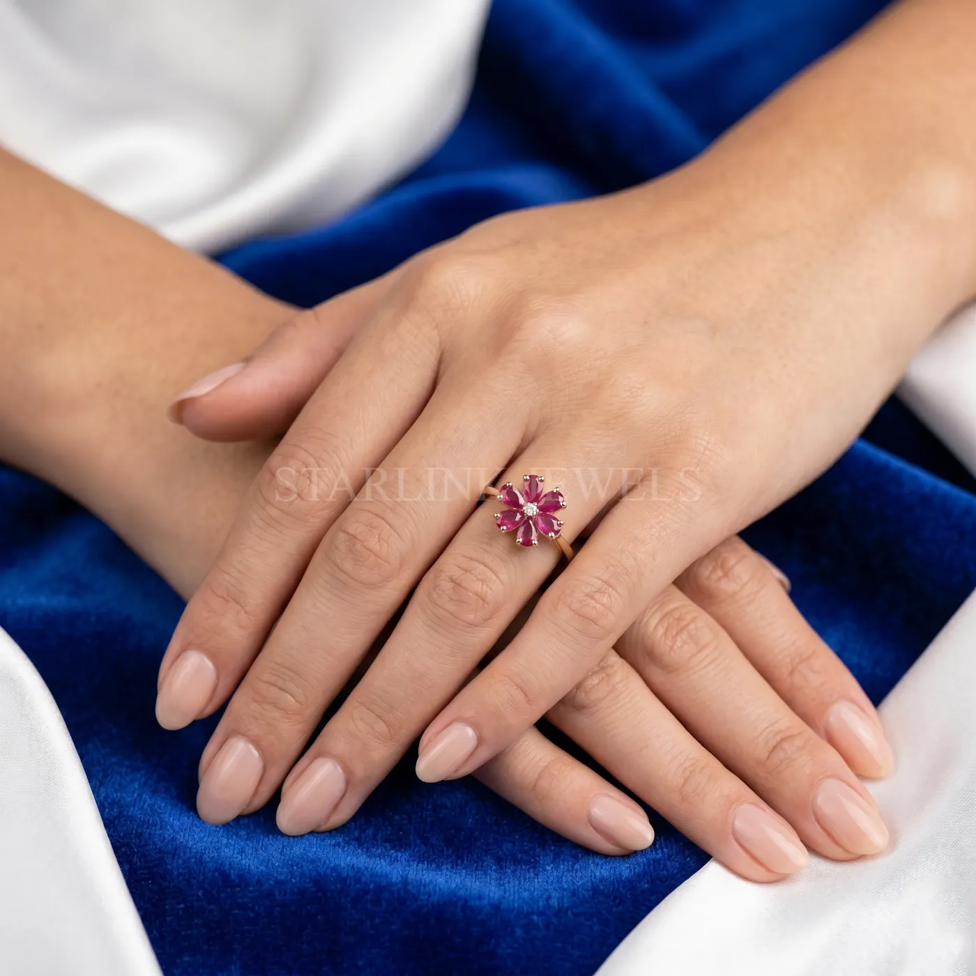Ruby Flower Diamond Ring – view 2