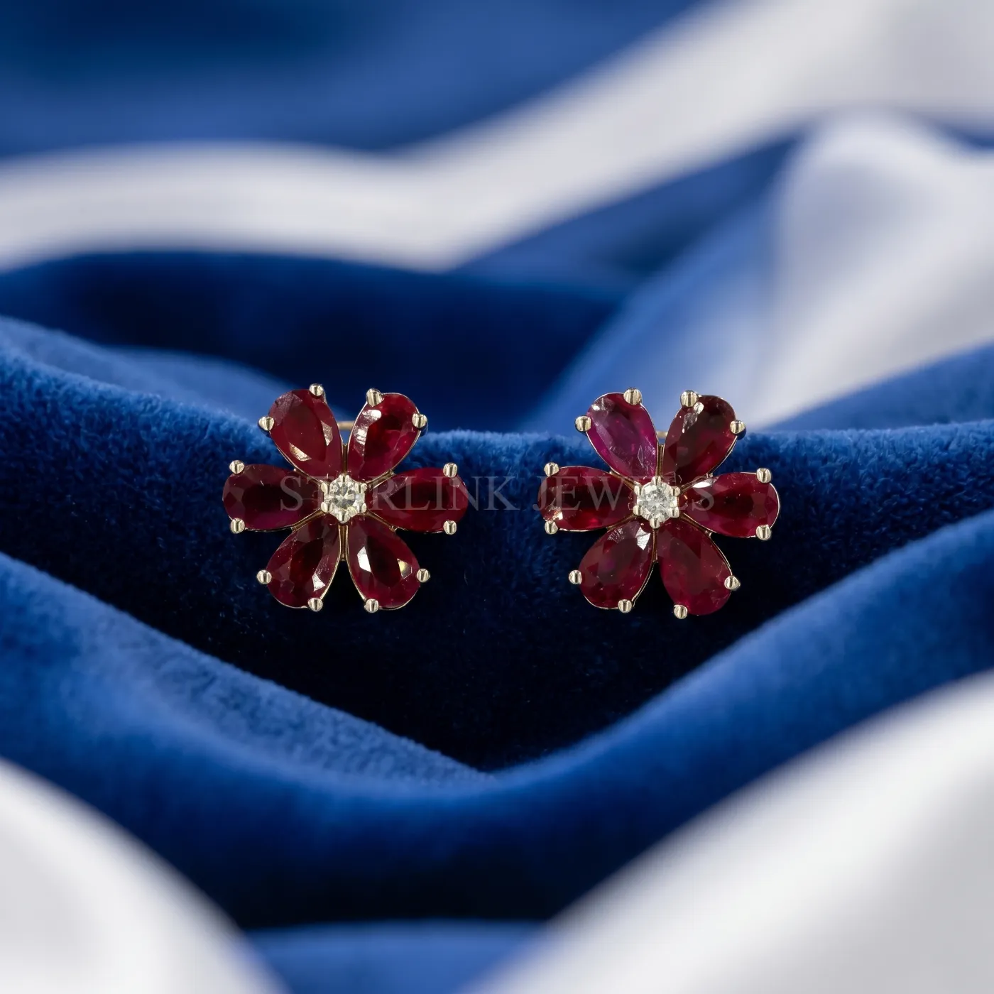 Ruby Flower Diamond Earrings