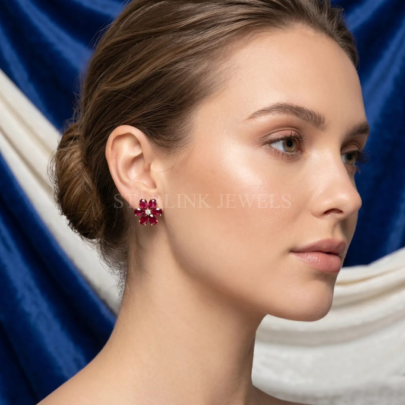 Ruby Flower Diamond Earrings – view 2