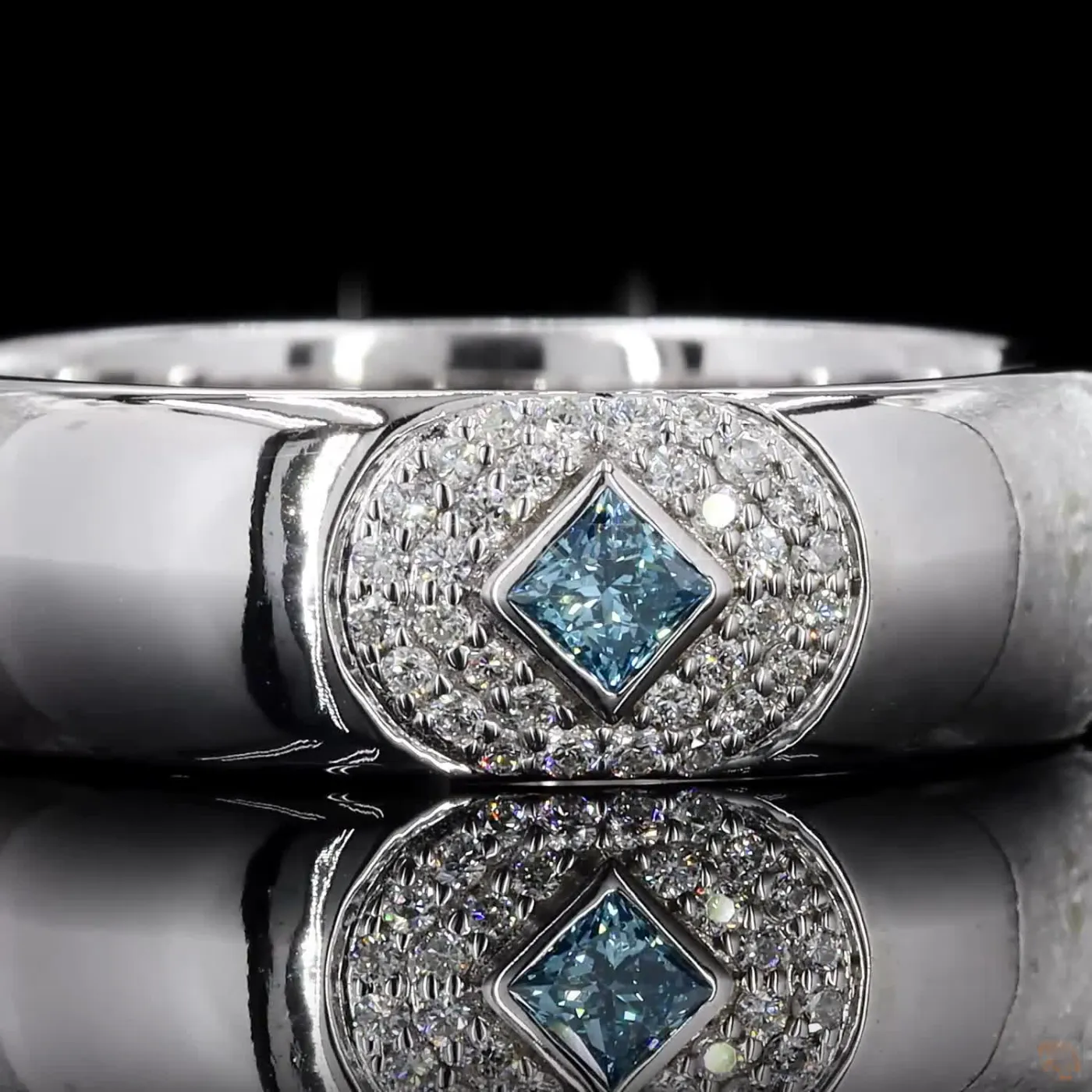Blue Princess Diamond Signet Ring – view 4
