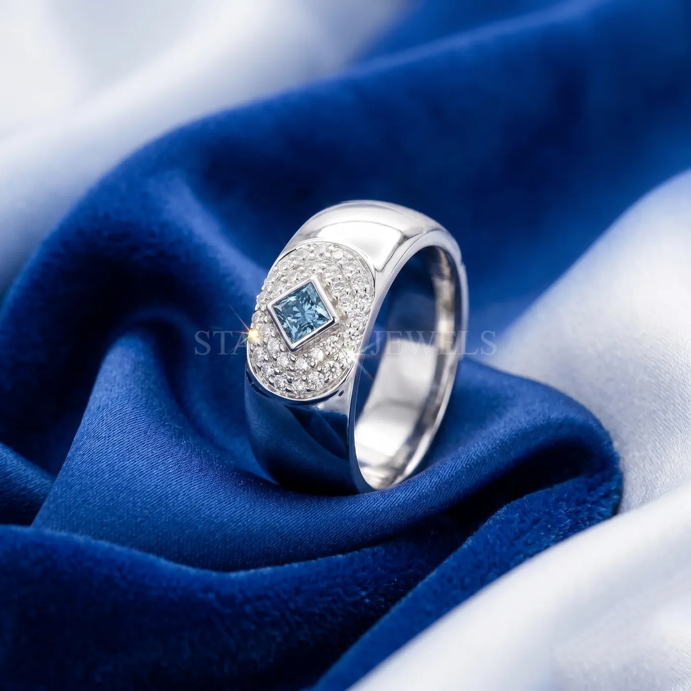 Blue Princess Diamond Signet Ring
