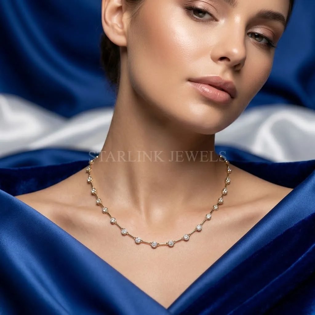 Classic Bezel-Set Round Diamond Station Necklace – view 2