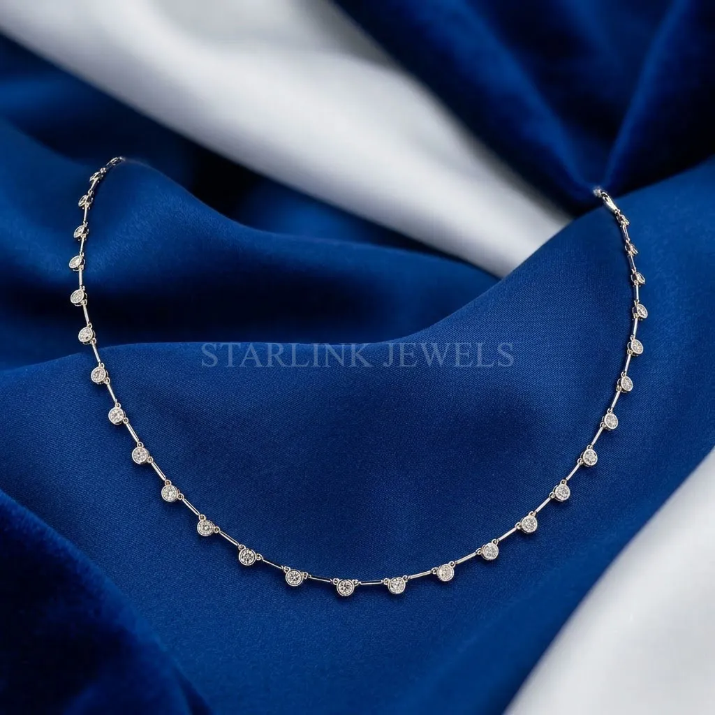 Classic Bezel-Set Round Diamond Station Necklace