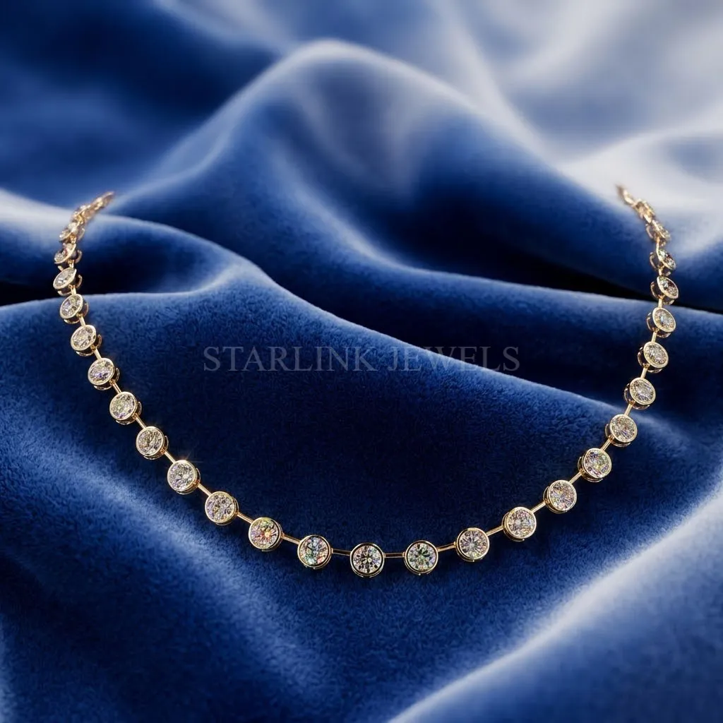Luxe Bezel-Set Round Diamond Riviera Necklace