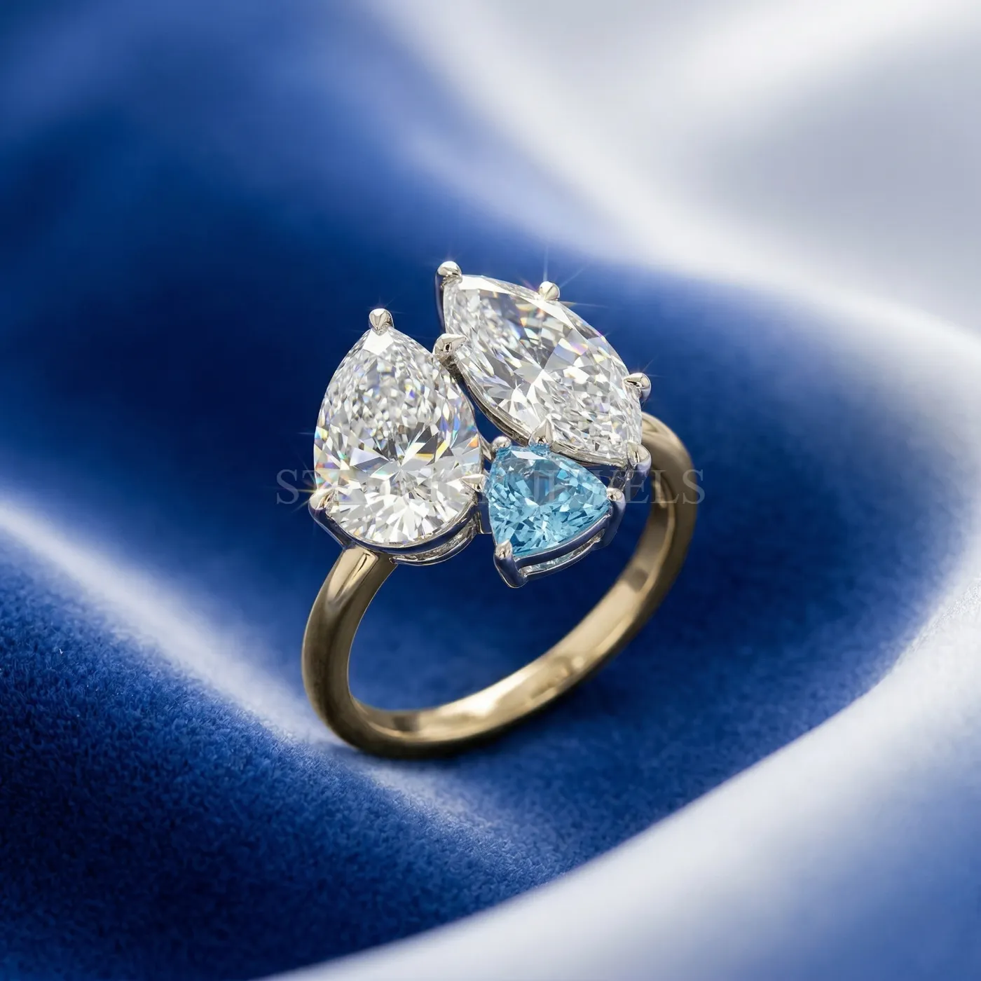 Multi-Shape Cluster Diamond & Aquamarine Ring