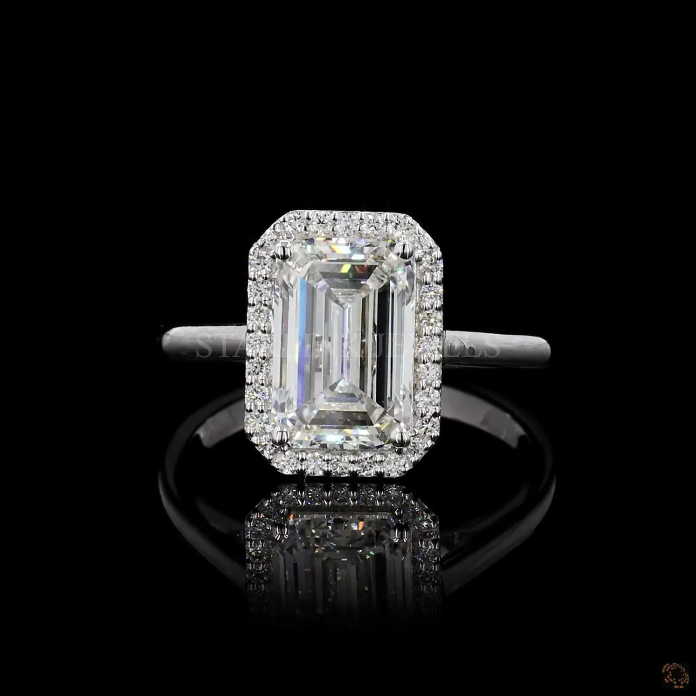 Emerald Cut Halo Diamond Ring – view 3
