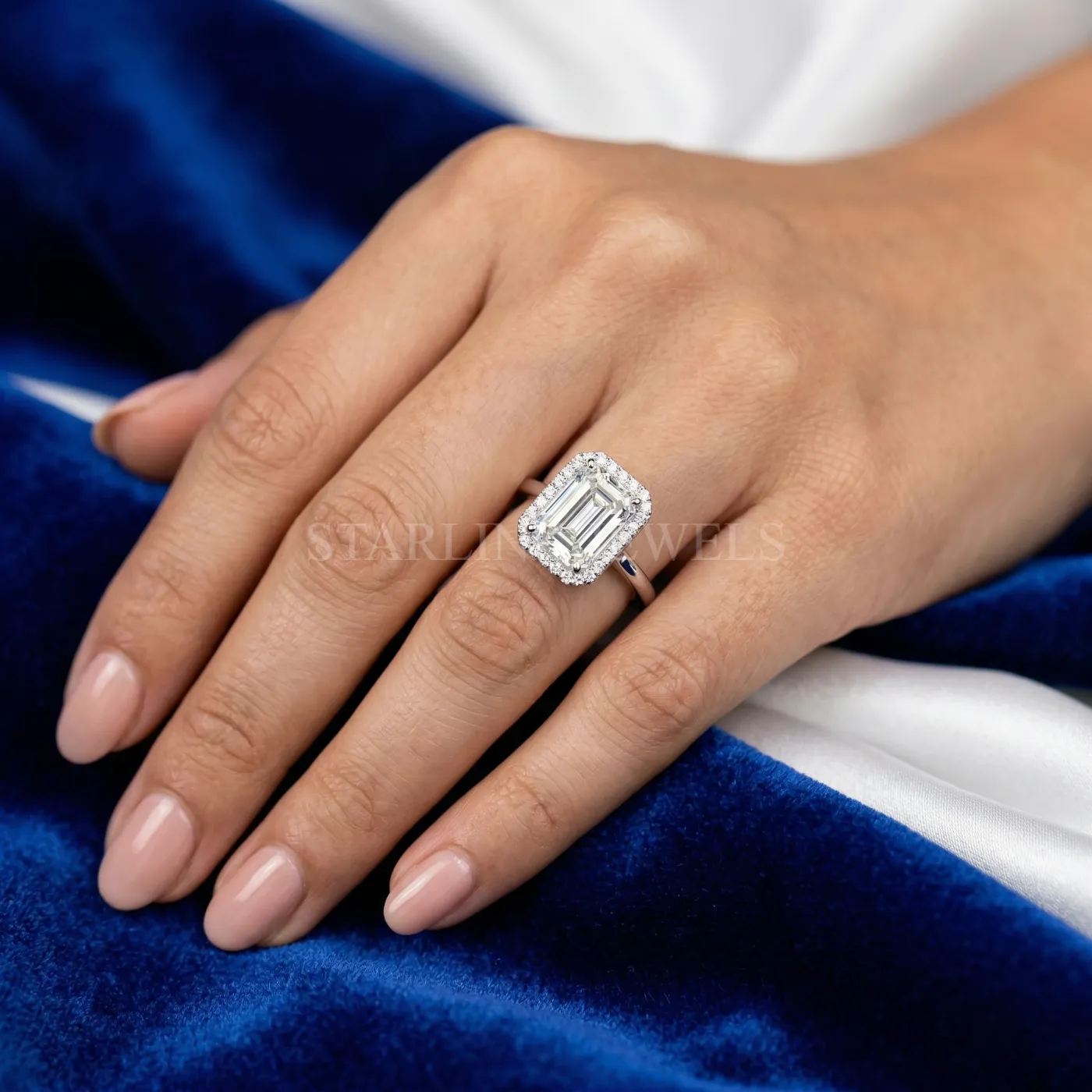 Emerald Cut Halo Diamond Ring – view 2