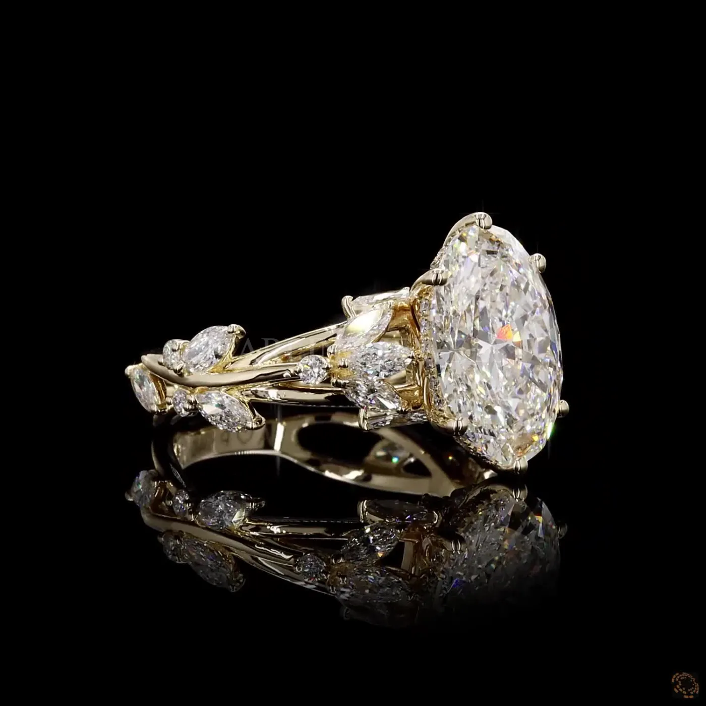 Oval Center Pear & Marquise Diamond Ring – view 3