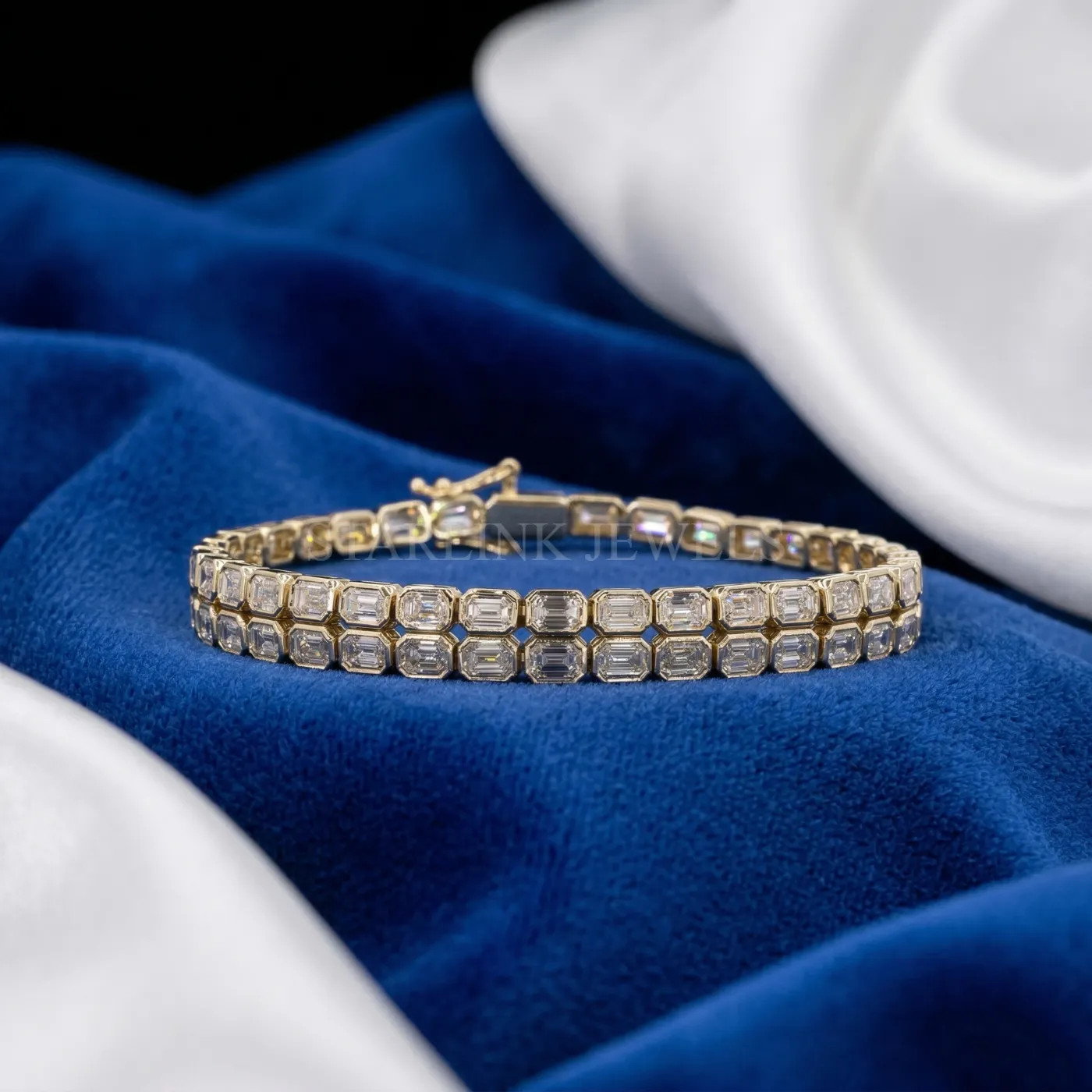 Emerald Cut Bezel-Set Diamond Tennis Bracelet