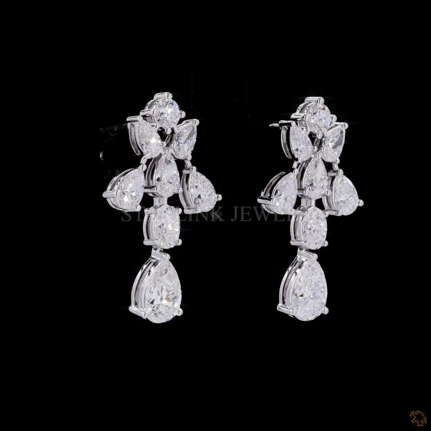 Pear Shape Cluster Diamond Dangling Earrings – view 3