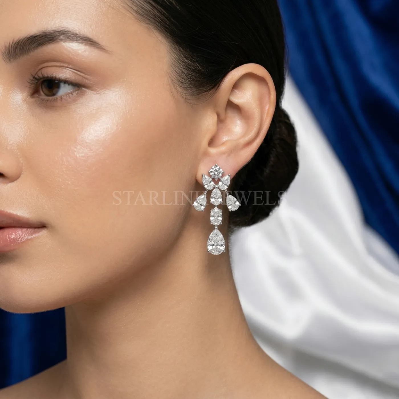 Pear Shape Cluster Diamond Dangling Earrings – view 2