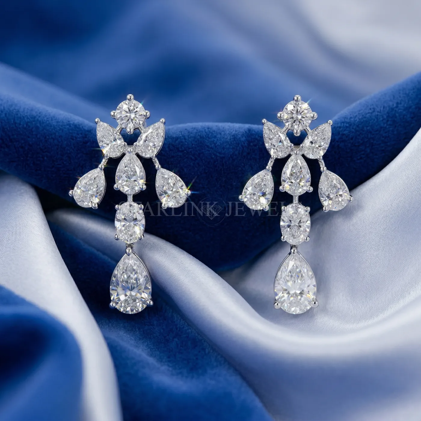 Pear Shape Cluster Diamond Dangling Earrings