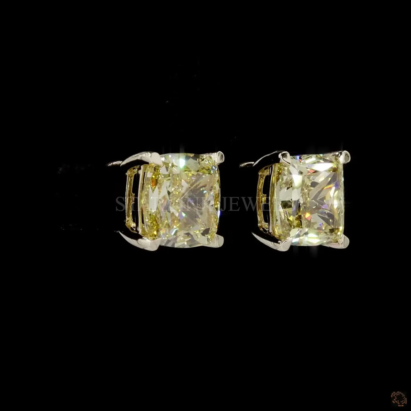 8.14 Ct Cushion Yellow Diamond Stud Earrings – view 3