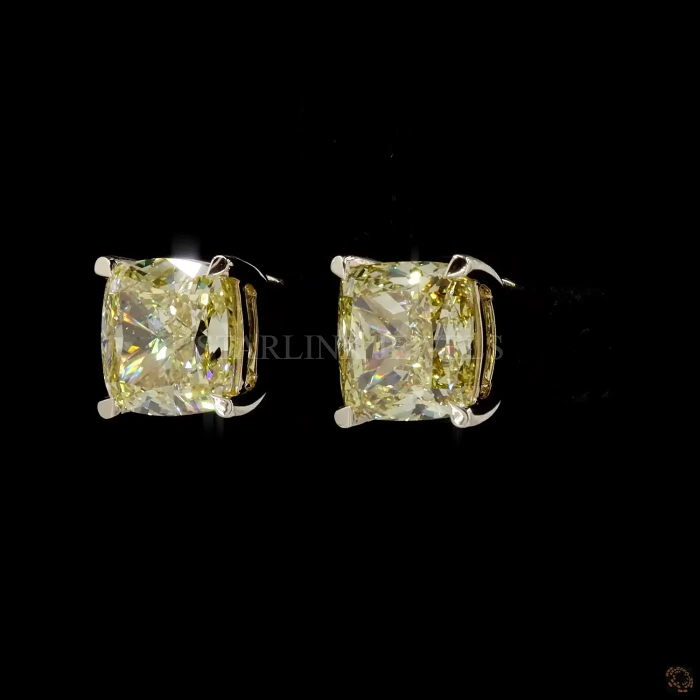 8.14 Ct Cushion Yellow Diamond Stud Earrings – view 4